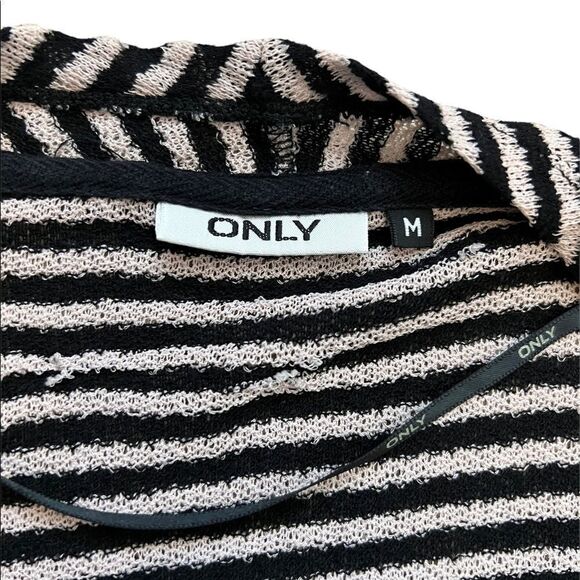 ONLY Black & Tan Striped Knit Open Loose Fit Cardigan Sweater M - Picture 7 of 8